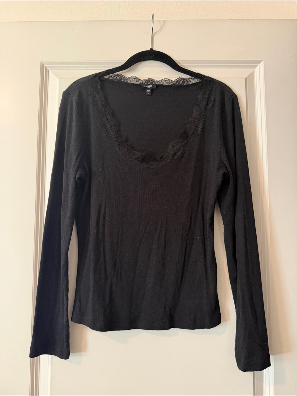 Express Lace-Trim Long Sleeve Top